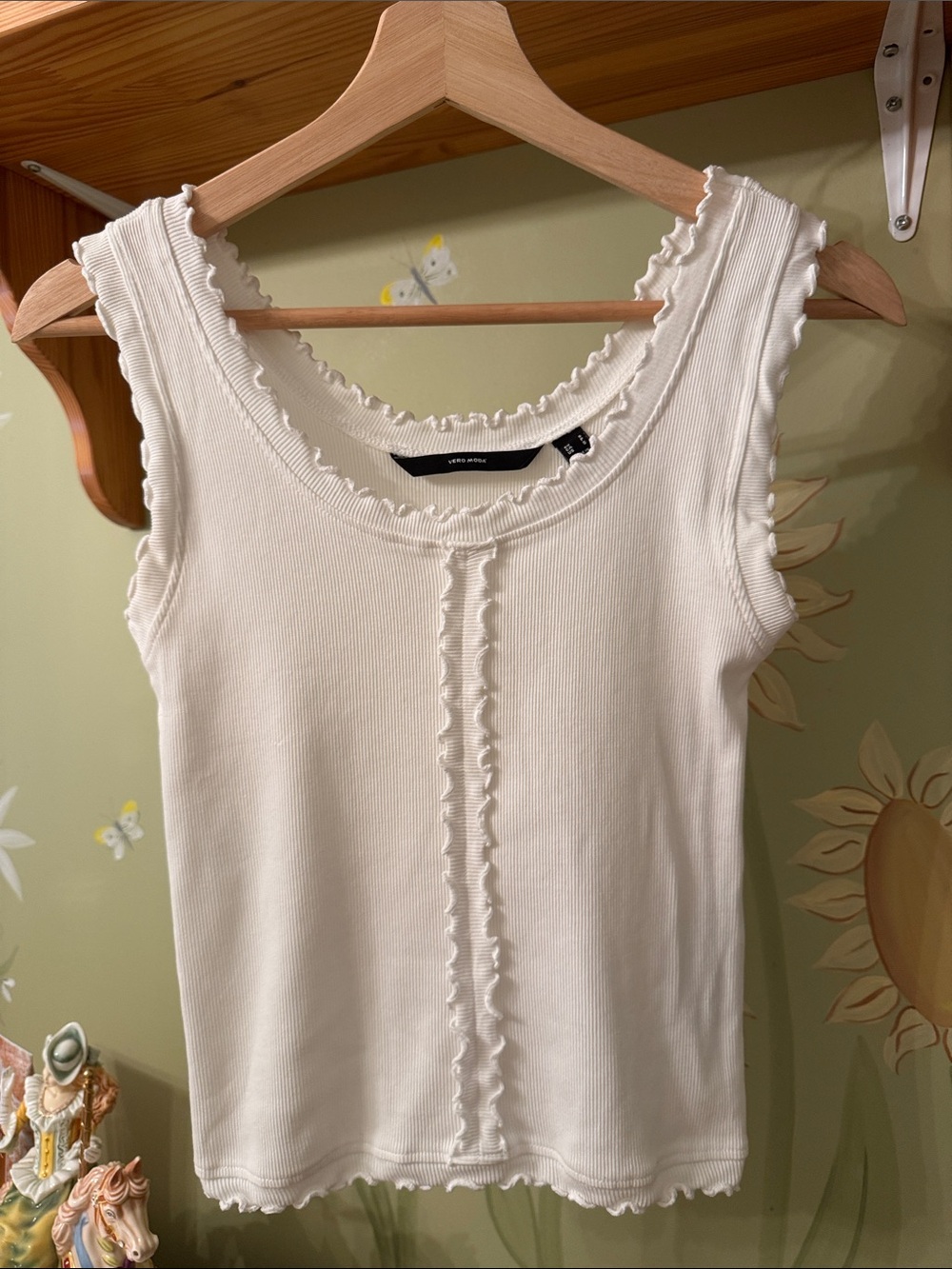 White Tank with Ruffle Trim